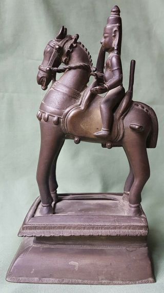 Fine Large & Early Indian Brass Equestrian Horse And Rider Figure,  18th Century