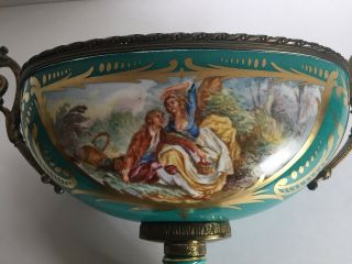 ANTIQUE SEVRES STYLE LIDDED URNS WITH MATCHING OVAL CENTERPIECE BOWL 10