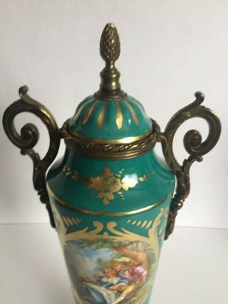 ANTIQUE SEVRES STYLE LIDDED URNS WITH MATCHING OVAL CENTERPIECE BOWL 5
