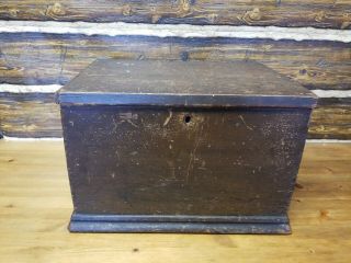 Early Primitive Miniature Blanket Chest In Grungy Old Surface Strap Hinges Aafa