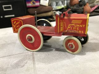RARE VINTAGE MARX FUNNY FIRE FIGHTERS WIND UP TIN TOY 2