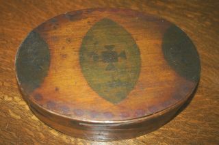Antique Shaker Finger Oval Early Paint Decorated Top Pantry Box