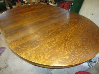 Antique Beefy Solid Quartersawn Oak 54 " Round To 77 " Oval Table,  2 Leaves