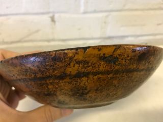 Antique Old Primitive Small Burl Wooden Bowl Rimmed Top 9