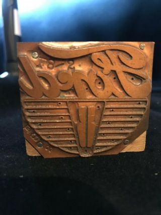 Vintage Ford Emblem Badge Letterpress Printers Block Copper Stamp