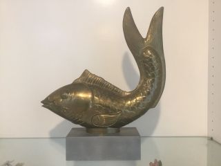 Chapman Lamp Co.  Brass Asian Koi Fish Carp Figural Statue Bust Huge Sculpture