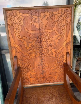 Arts & Crafts Carved Oak Hall Chair W Grape Leaves - Converts To Game Table 3