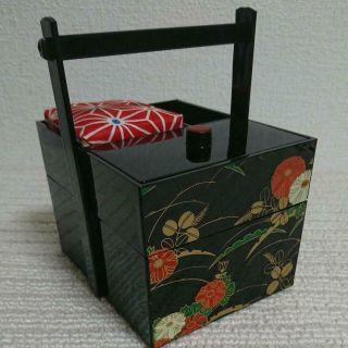 Japanese Pattern Wooden Sewing Box Accessory Case 10 X 12.  5 X 9 Cm Vintage F3