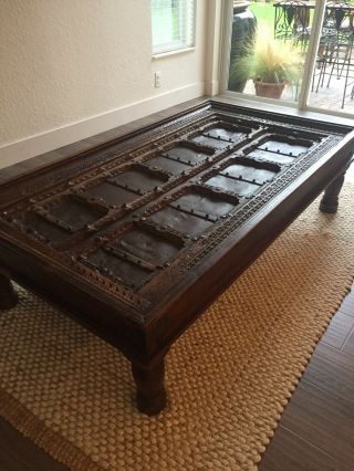 Antique Indian Handcrafted Old Wooden Door Coffee Table Rustic Farmhouse