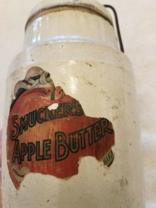 Antique SMUCKER ' S Stoneware Crock Jar PAPER LABEL Orrville Ohio 10