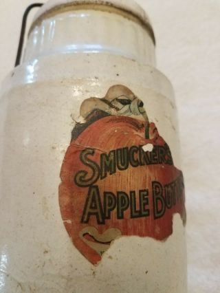 Antique SMUCKER ' S Stoneware Crock Jar PAPER LABEL Orrville Ohio 9