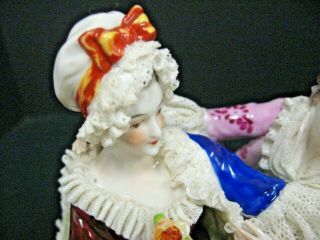 Vtg DRESDEN Style Porcelain Lace Women Dressing w/ Man Watching Antique figurine 12