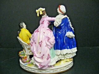 Vtg DRESDEN Style Porcelain Lace Women Dressing w/ Man Watching Antique figurine 3