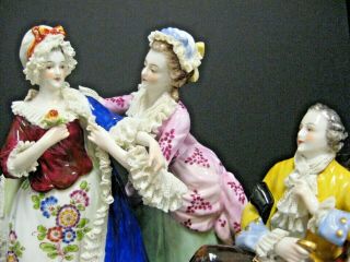 Vtg DRESDEN Style Porcelain Lace Women Dressing w/ Man Watching Antique figurine 6
