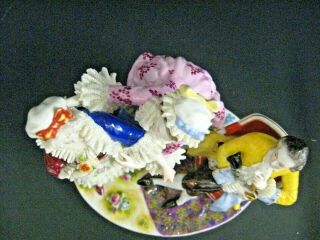 Vtg DRESDEN Style Porcelain Lace Women Dressing w/ Man Watching Antique figurine 7