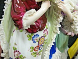 Vtg DRESDEN Style Porcelain Lace Women Dressing w/ Man Watching Antique figurine 9