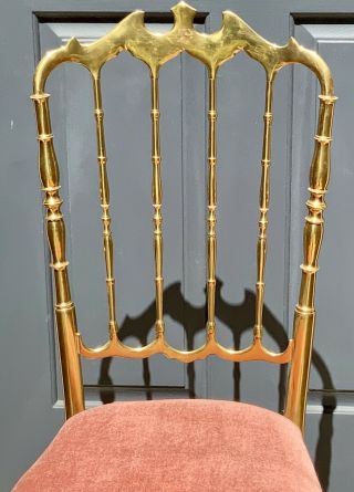 Vintage Hollywood Regency Polished Brass Chiavari Chair Desk Vanity