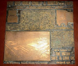 VICTOR safe & Lock Co cin.  Printers Plate advertising factory strongbox 1900s 4