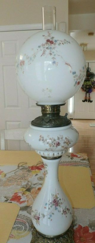 ANTIQUE Banquet Parlor Lamp GWTW ELECTRIC Light Hand Painted Globe Hurricane 2
