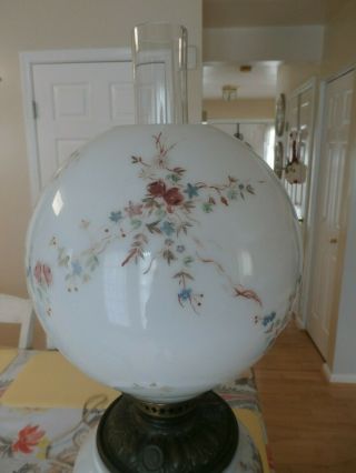 ANTIQUE Banquet Parlor Lamp GWTW ELECTRIC Light Hand Painted Globe Hurricane 6