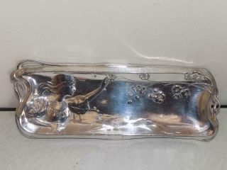 Wmf Art Nouveau Antique Silver Plated Tray/ Lady Reaching For Flowers