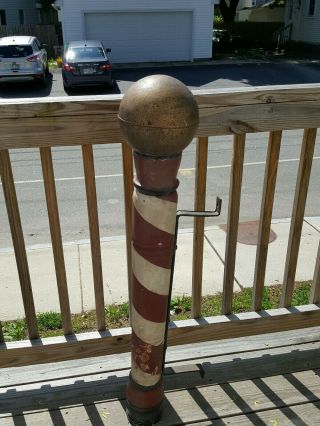 Antique Wooden Barber Pole W/metal Top Americana Vintage