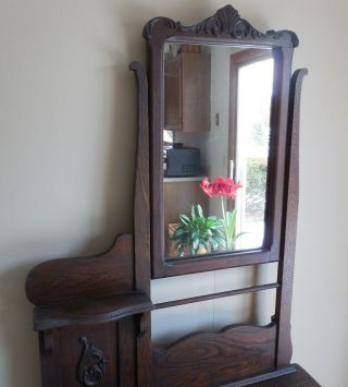 Oak and Chestnut Washstand - All with Mirror,  Shelf and Towel Bar 2