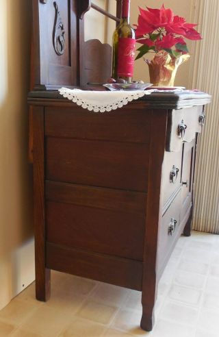 Oak and Chestnut Washstand - All with Mirror,  Shelf and Towel Bar 6