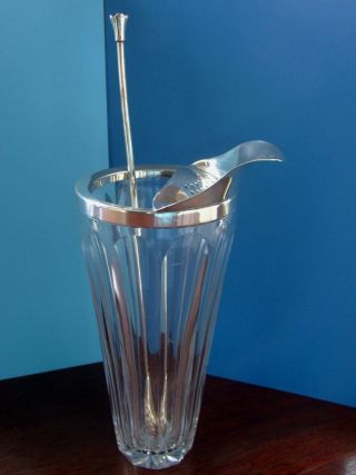 A Rare Wilhelm Wolff 1930 ' s Cut Crystal with Silver Plate Cocktail Mixer & Spoon 2