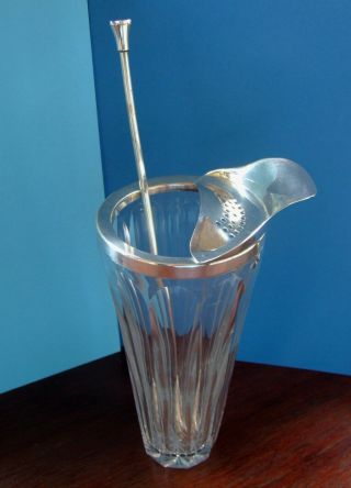 A Rare Wilhelm Wolff 1930 ' s Cut Crystal with Silver Plate Cocktail Mixer & Spoon 3