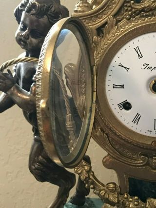 Franz Hermle Imperial Italian Mantel Clock w/Green Verde Marble & Bronze/Brass 10