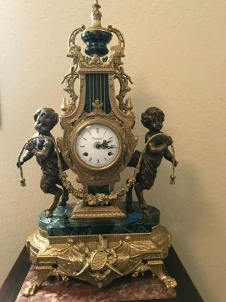 Franz Hermle Imperial Italian Mantel Clock W/green Verde Marble & Bronze/brass