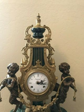 Franz Hermle Imperial Italian Mantel Clock w/Green Verde Marble & Bronze/Brass 3