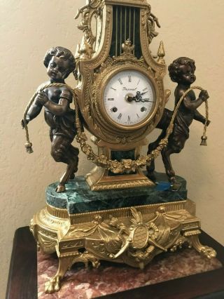 Franz Hermle Imperial Italian Mantel Clock w/Green Verde Marble & Bronze/Brass 5