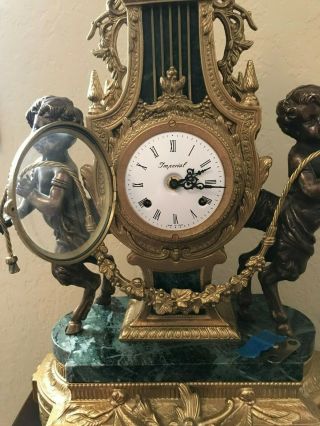 Franz Hermle Imperial Italian Mantel Clock w/Green Verde Marble & Bronze/Brass 8