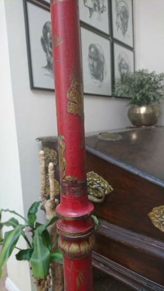 Antique 1910 - 1920 Chinese Chinoiserie Japanned Carved Wood Floor Standing Lamp 5