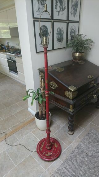 Antique 1910 - 1920 Chinese Chinoiserie Japanned Carved Wood Floor Standing Lamp 7