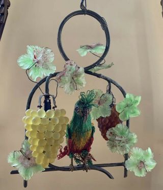Private.  Beaded Parrot Lamp Murano Czech Glass Grape Cluster Fruit Chandelier