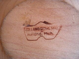 Primitive Wood Bowl HOLLAND BOWL MILL Handcrafted Holland Michigan Lg 14.  5 3