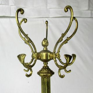 Standing Hall Tree Coat Rack Ornate Brass Hollywood regency Marble Base Lion leg 10