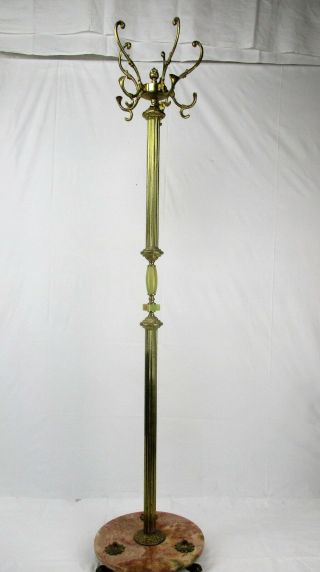 Standing Hall Tree Coat Rack Ornate Brass Hollywood regency Marble Base Lion leg 7