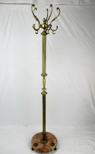 Standing Hall Tree Coat Rack Ornate Brass Hollywood regency Marble Base Lion leg 9