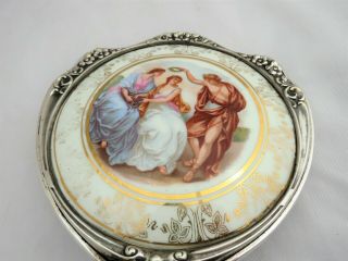 ART NOUVEAU SILVER PLATED HAND MIRROR 1905 - CLASSICAL CERAMIC BACK 2