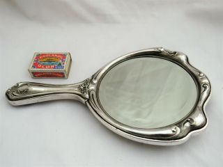 ART NOUVEAU SILVER PLATED HAND MIRROR 1905 - CLASSICAL CERAMIC BACK 4