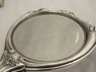 ART NOUVEAU SILVER PLATED HAND MIRROR 1905 - CLASSICAL CERAMIC BACK 5