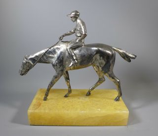 Fine Art Deco Era Silver Plated Horse & Jockey Horse Racing Sculpture Ornament