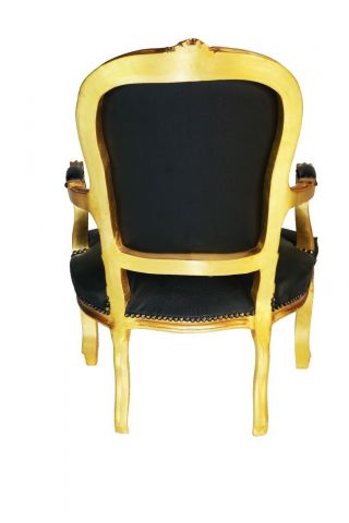 Quality gilded Armchair in Louis XV Style and faux black leather 5