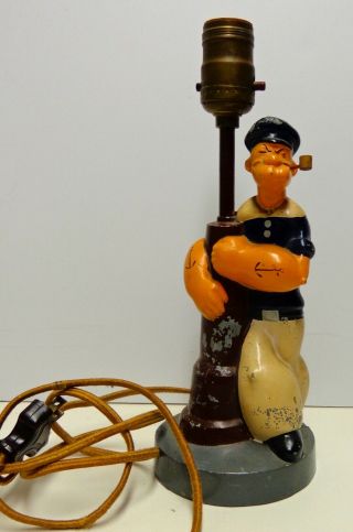 1930s Popeye The Sailor Man Figural Metal Lamp,  Cartoon Character