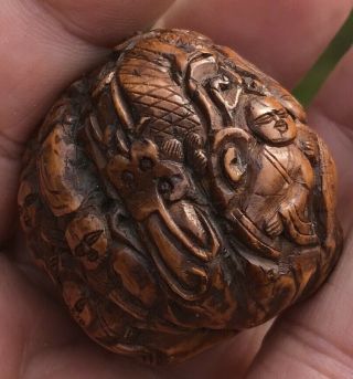 One Antique Chinese Or Japanese Carved Walnut Monks Buddha Netsuke 2