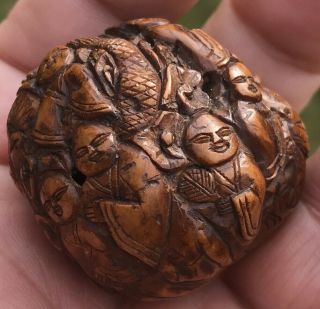 One Antique Chinese Or Japanese Carved Walnut Monks Buddha Netsuke 3